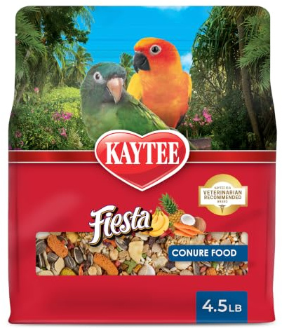 Kaytee Fiesta Conure Food, Nutritious and Fun Blend, Supports Skin, Feather, Digestion, Brain and Heart Health, 4.5 pounds