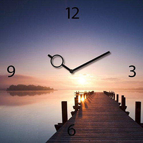 Wanduhr aus Glas, Walk Into the Sea, Sonnenuntergang mit Steg, 30x30 cm von Eurographics