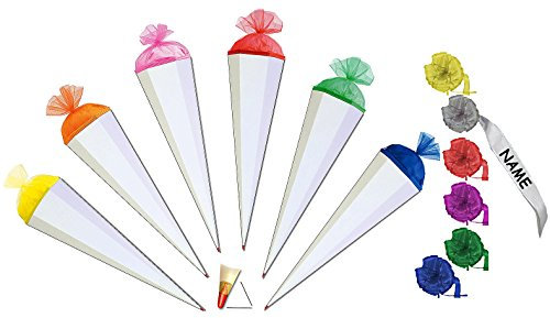 alles-meine.de GmbH Schultüte - einfarbig - Rohling Uni - Weiß/Gelb - 35 cm - incl. individueller Schleife - mit Filzabschluß - Schultüte - Bastelschultüte - zum Basteln, Bemal..