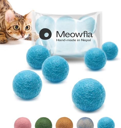 MEOWFIA Wollball Spielzeuge - Bälle 6er-Set, sicher für Katzen und kleine Hunde - 4cm und 6cm Filzwolle Spielzeug für Hund und Katze - 4cm