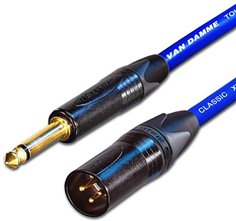Van Damme & Neutrik 1/4-Inch Mono Jack To Male XLR Guitar To Balanced Input Cable, Blue, 10 m