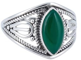 mantraroma Damen Grüner Onyx Ring 925 Silber – Cabochon Edelstein Vintage Ring