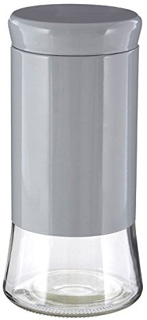 Premier Housewares Grey Steel Wrap Glass Round Storage Jar - 1500ml Multipurpose Stylish Lightweight Removable Lid Airtight w12 x d12 x h24cm