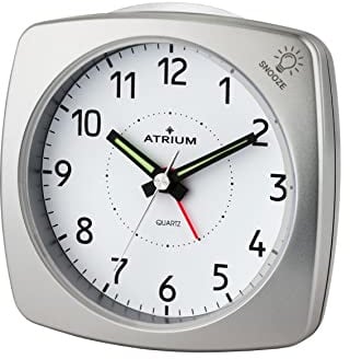 Atrium Wecker Analog Quarz ohne Ticken, mit Licht und Snooze Silber A251-19