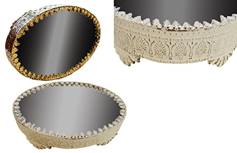Riyashop Wandspiegel Tablett Dekoration OVAL Spiegel mit Kronenrand Tischspiegel Neu (Weiß)