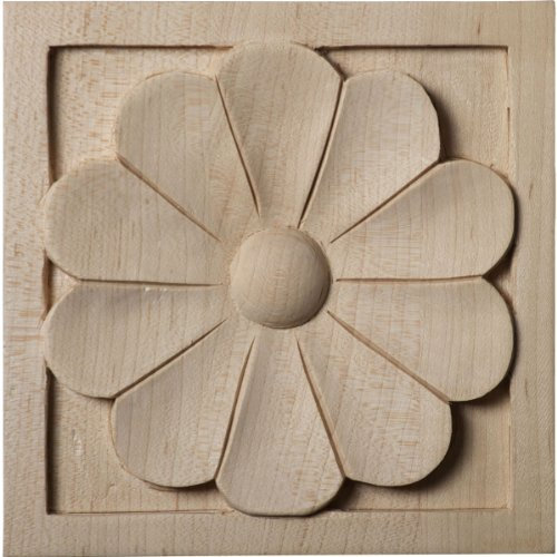 Ekena Millwork ROS05X05MELW-CASE-4 Große Medway quadratische Rosette, 13 cm B x 14 cm H x 2,5 cm P, Lindenholz, 4 Stück