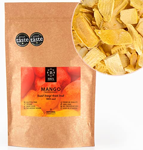 BRIX Mangue Lyophilisé | Tranches de Mangue Seches 100% Naturelles 95 g | Produits Fruits Secs Great Taste Award | Sans OGM Sans Gluten Vegetalien Vitamines Conservees
