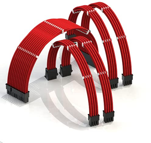 LINKUP - AVA 50cm PSU Kabelverlängerung Ummantelt GPU Nach Maß PC Stromversorgung mit Kamm-Kit | 1x 24 P (20+4) | 2x 8 P (4+4) CPU | 2x 8 P (6+2) GPU Set | 500mm - Rot