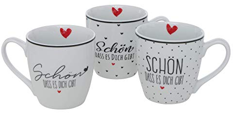 BOLTZE 3er Set Jumbobecher 480ml XL Kaffeetassen SCHÖN DAS ES Dich GIBT Tassen Freunde Liebe Kumpel Freundin Kaffeepott Porzellan