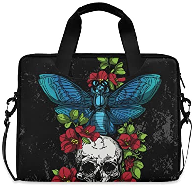 Laptop Bag, Butterfly Skull and Flower Color Computer Sleeve Case Laptop Handbags Briefcase with Strap and Handle for Boys Girls Women Men 14 15 15.6 Inch