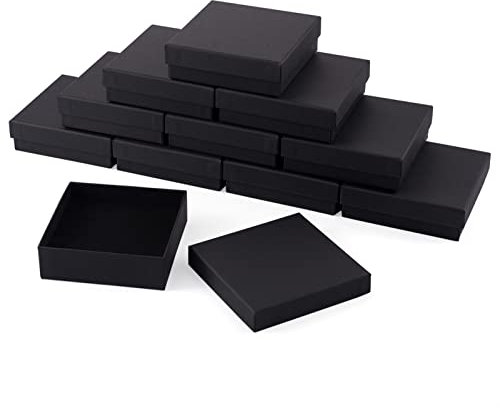 Craftdady 18 schwarze Kleine Kraft Braun Pappschachteln Schmuckschatulle Geschenkbox mit Deckel Für Halskette Ring Geschenke Display, 9,1x9,1x2,9cm