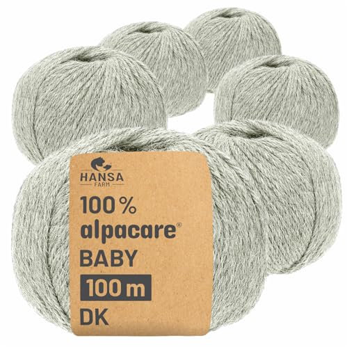 HANSA-FARM | Alpacare 100% die 1. maschinenwaschbare Baby Alpakawolle - 300 Set DK (6 x 50g) - kratzfreie Alpaka Wolle zum Stricken & Häkeln - Silbergrau