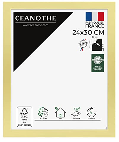 Ceanothe Cadre Photo 24X30 cm Doré Moderne et Elégant Convient au A4-Collection Precious Verre Acrylique Incassable Recyclé - Fabriqué en France