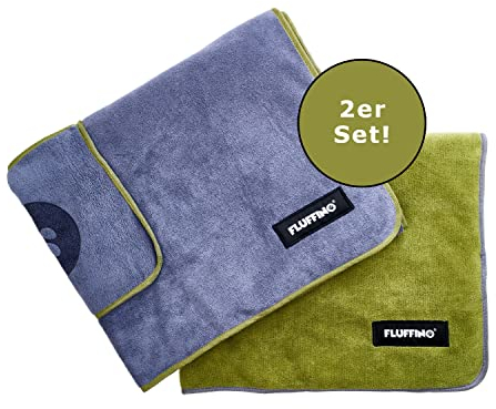 FLUFFINO® 2er Set Hundehandtuch Größe S/M - 90x50cm, extrem saugfähig und weich | Waschbar bei 60°C, schnell trocknendes Mikrofaser- Handtuch für kleine & mittlelgroße Hunde oder Katzen