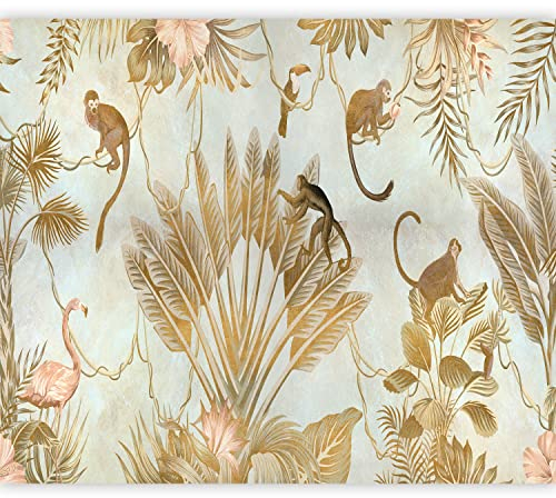 murando Fototapete selbstklebend tropische Blätter 392x280cm Foto Tapete Tapetenfolie Möbelfolie Wandverkleidung Wandtapete Motivtapeten Bildtapete Wohnzimmer 3d Effekt Modern Dschungel Affen beige