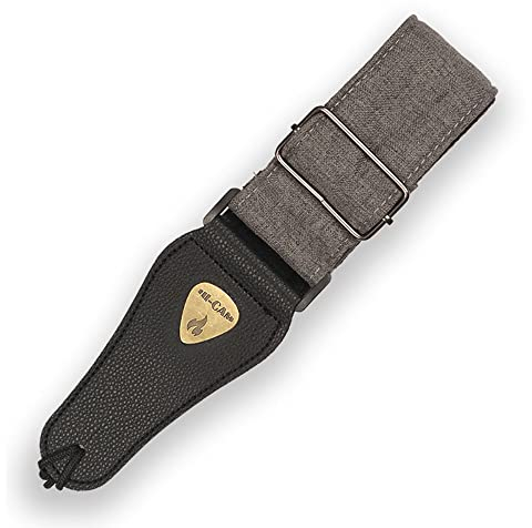 Gitarrengurt für akustische klassische und elektrische Gitarre, Bass, doppellagig aus Baumwolle und Leinen mit Lederenden, Gitarren-Schulterriemen., grau, 85cm-145cm