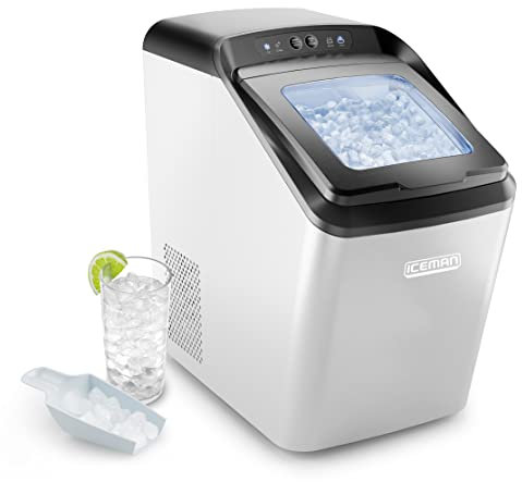 Iceman Countertop Nugget Ice Maker – Pebble Ice Machine, Soft Chewable Pellets in 20 Min, 26Lbs/24H, 3lb. Capacity, Waterline-Compatible, Self-Cleaning, Stainless-Steel + Scoop