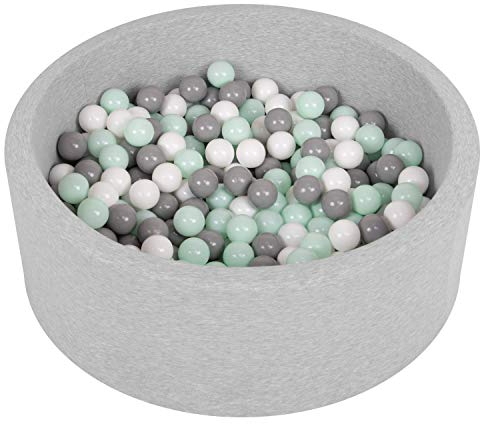 Selonis Blanda Piscina De Espuma 90X30cm/300 Bolas para Bebé Niño Redonda, Gris Clr:Blanco/Gris/Menta