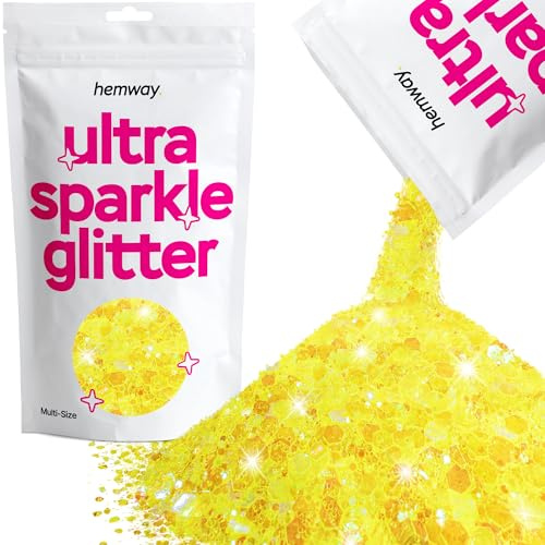 Hemway Ultra Sparkle Glitter Fluorescent Yellow 100g Multi Size | Glitter for Arts & Craft, Makeup, Nail Art, Crafting, Card Making, Sparkle Decoration