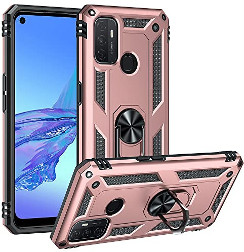 XINNI Hülle für Oppo A53s/Oppo A53 2020 Handyhülle, Militär Hybride PC + TPU 2-in-1 Rüstung Schützende Rückseite Abdeckung mit Halterung, Roségold