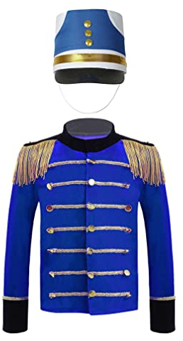 Agoky Jungen Nußknacker Prinz Jacke und Hut Kinder Zirkusdirektor Cosplay Kostüm Weihnachten Fasching Karneval Outfits Blau 170-176