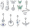 Diamday 9 Stück Bauchnabelpiercing für Frauen Chirurgenstahl CZ Bauchpiercing Kugeln Nabelpiercing Körper Piercing Schmuck Set mit Anhänger Butterfly Schlange Böses Auge Herz Bauchnabelringe Silber