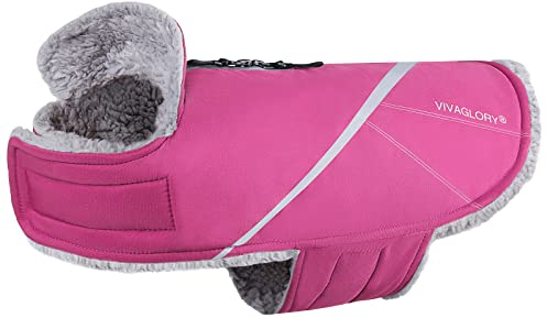 VIVAGLORY Snowrap Hundemantel, Hundejacke für Winter & Schnee, Warm Fleece Reflektierend Plüsch Softshell, Hundemantel mit Klettverschluss & Geschirr Öffnung, M, Fuchsie