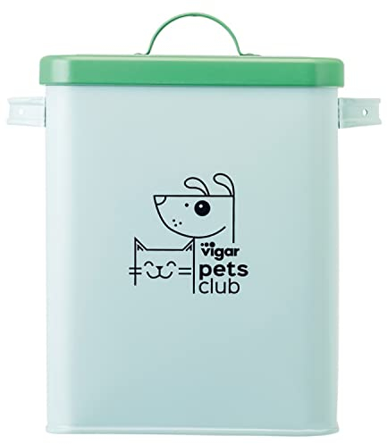 VIGAR - Contenitore per mangime - Collezione Pets Club - 23,5 x 16,5 x 26 cm - 5 l - Piccolo - Secchio in Ferro e Silicone - con Coperchio ermetico - Colore Verde