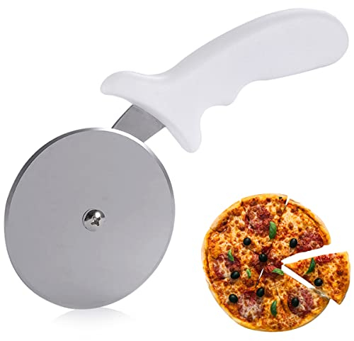 1-Piece Stainless Steel Pizza Wheel - Professional Kitchen Cutter with Comfort Grip Handle, Multi-Purpose Slicer for Bread, Waffles & Pancakes (White)