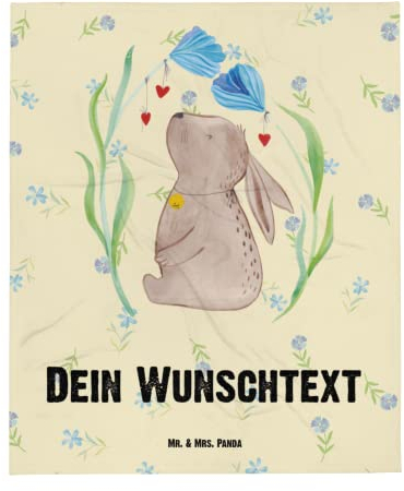 Mr. & Mrs. Panda Personalisierte Decke Hase Blume - Ostergeschenke, Osterdeko, Personalisierte Geschenke, Ostern Geschenk, Taufe, Geburt,