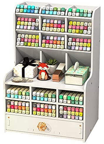 Hggzeg Organizer da scrivania con cassetto, porta matite fai da te per scrivania, cancelleria, ufficio, per scuola, casa, ufficio, forniture artistiche (PB16-2 bianco)