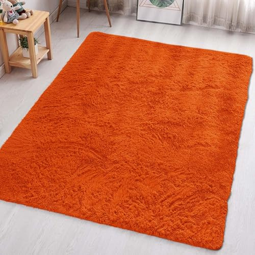 Aspire Homeware Rugs Living Room - Rust Area Rugs 80x150cm for Bedroom Anti Slip - Modern Super Soft Thick Pile Small Fluffy Shaggy Rug Non Shedding