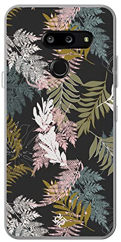 Movilshop Étui pour [LG G8 ThingQ ] Motif botanique [Motif feuilles ] en silicone souple transparent coque gel pour smartphone.