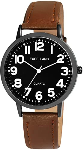 Excellanc Herren-Uhr Kunstleder Dornschließe Analog Quarz 2900233 (braun schwarz weiß)