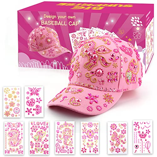 Weihnachten Geschenke für Mädchen DIY Baseballkappe,Bastelset Kinder Baseballkappe Selbst Gestalten mit Glitzer Aufkleber, Xmas Geburtstag Geschenk Mädchen 4 5 6 7 8 9 10 11 Jahre Schulanfang