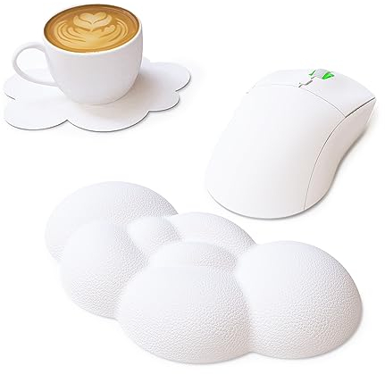 ZIYOU LANG Cloud Memory Foam Wrist Rest for Computer Keyboard Mouse, 2 in 1 Mouse pad Rests with Coaster, Ergonomic Design for Typing Pain Relief, Desk Pads Support Hand and Arm, Stain Resistant-White