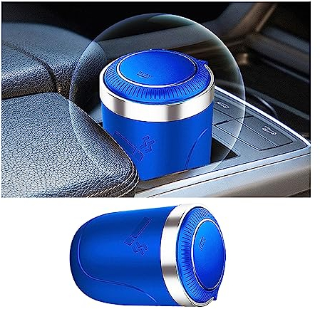 JNNJ Car Ashtray, Ash Tray for Car, Car Cigarette Ash Ashtray, Portable Travel Self Extinguishing Ashtray with LED Light, Ash Tray LED Light with Flip Lid for Office Van Outdoors Camping(Blue)