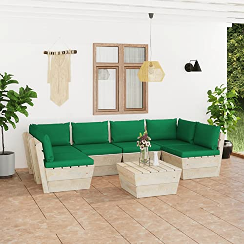 Festnight Palettenlounge Outdoor Komplett 7-TLG.,Palettenmöbel,Lounge Sofa,Sitzgruppe Garten,Gartenmöbel Lounge,Ecksofa Paletten,Lounge-Set Holz Paletten Grün 2X Eckteil + 4X Mittelteil + Tisch