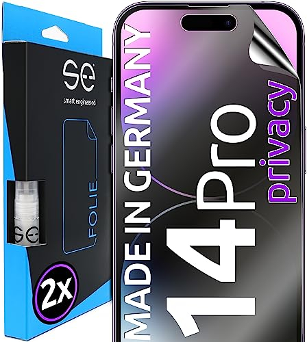 2x se® 3D SCHUTZFOLIE Privacy für Apple iPhone 14 Pro,Blickschutz, 100% Fingerabdruck & FaceID kompatibel, einfache blasenfreie Installation, Ultra-Klar, Stoß-Kratzfest, aus Deutschland