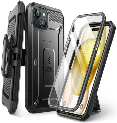 SUPCASE für iPhone 15 Hülle Outdoor Handyhülle 360 Grad Case Bumper Schutzhülle Cover [Unicorn Beetle Pro] mit Displayschutz, Ständer und Gürtelclip für iPhone 15 2023, Schwarz