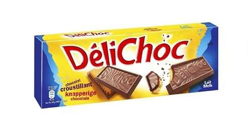 DELICHOC Tablette Chocolat Lait 150G - Le plaisir gourmand du chocolat au lait dans un biscuit craquant - Lot De 4