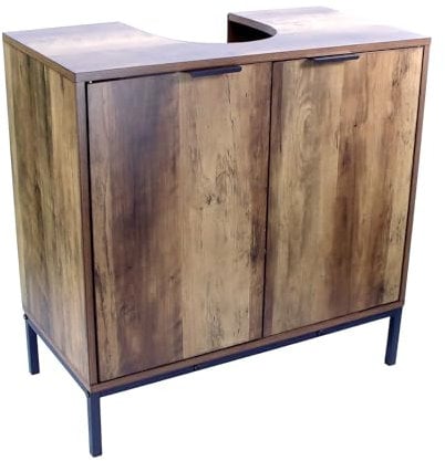 Dylex Under Sink Bathroom Cabinet Storage Cupboard With Shelf Bathroom Organiser Free Standing Double Door 60 x 30 x 60 cm, Rustic Oak Finish