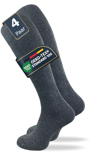GAWILO Damen & Herren Kniestrümpfe (4 Paar) lange Socken mit Komfortbund aus 80% Baumwolle | kein Verrutschen |ohne drückende Naht | extra weich und lange haltbar (43-46, grau)