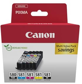 Canon Tintenpatronen - PGI-580/CLI-581 BK C M Y PGBK Original Druckerpatronen 5er Pack (1 x Schwarz, 1 x Cyan, 1 x Magenta, 1 x Gelb, 1 x Pigmentschwarz)