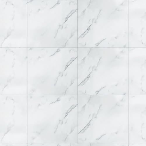 YAYODS 40 Pack Self Adhesive Vinyl Floor Tiles, 30x30cm Waterproof White and Black Marble Effect, Peel and Stick for Kitchen Bathroom Living Room