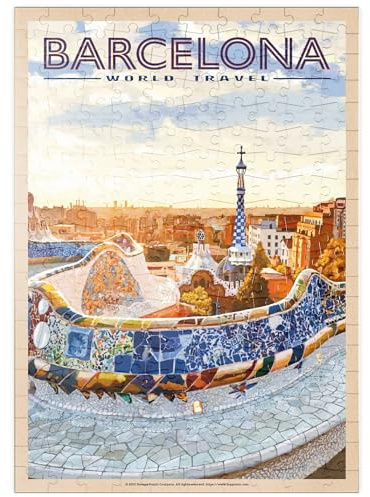 MyPuzzle Barcelona, Spain - Park Güell, Mosaic Mirage at Dusk, Vintage Travel Poster - Premium 200 Teile Puzzle - MyPuzzle Sonderkollektion von Havana Puzzle Company