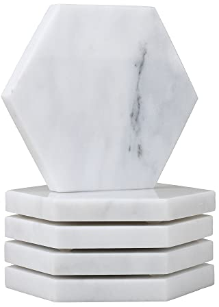 WORHE Posavasos de mármol blanco, posavasos de cristal de mármol, posavasos antideslizantes e impermeables, aptos para bar, cafetería, hogar, fiesta, oficina (DL021)
