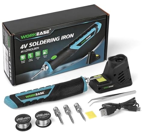 Workease - Saldatore 2000 mAh batteria max. 450 °C - 25 secondi - Include supporto con spugna, stagno di saldatura e punte