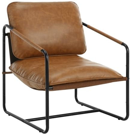 WOLTU Loungesessel, Mittelalter Vintage Stil, modern, bequem, mit Metallrahmen Kunstleder-Bezug, Kratzfest und wasserabweisend, für Wohnzimmer Schlafzimmer Balkon, Hellbraun