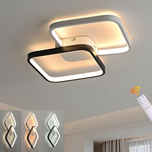 WayLuoung LED Deckenleuchte, Modernes Design, 3000-6000K, Dimmbar mit Fernbedienung, Quadratische Deckenleuchte aus Schwarz weißem Acryl, 38W 65 * 42cm, Wohnzimmer Kinderzimmer Esszimmer Küche Büro